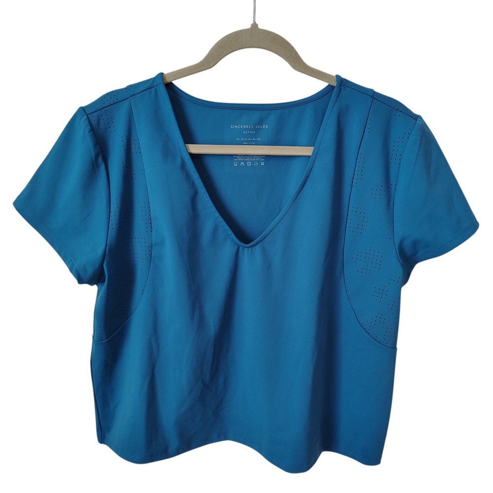 Sincerely Jules Active Women's Crop Top‎ Large Blue Athletic Athleisure Gym